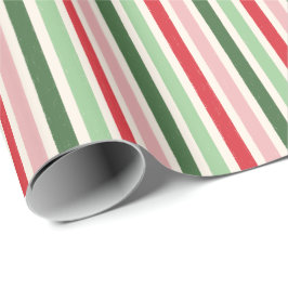 Klassiek rood groen roze strepenpatroon cadeaupapier