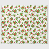 Klassiek rood Holly Christmas Floral Wrapping Pape Cadeaupapier (Vlak)