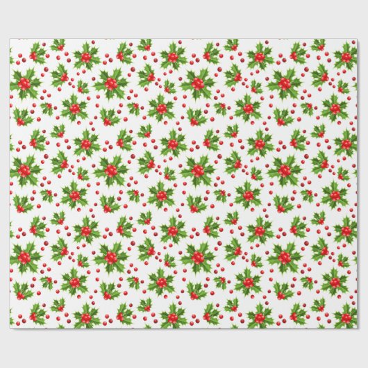 Klassiek rood Holly Christmas Floral Wrapping Pape Cadeaupapier (Vlak)