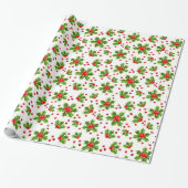 Klassiek rood Holly Christmas Floral Wrapping Pape Cadeaupapier (Uitgerold)