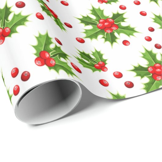 Klassiek rood Holly Christmas Floral Wrapping Pape Cadeaupapier (Rol Hoek)