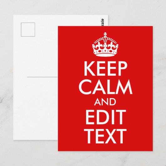 Klassiek rood Houd kalm en bewerk tekst Briefkaart (Voorkant / Achterkant)