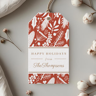 Klassiek Rood Kerst Loof Happy Holidays Cadeaulabel