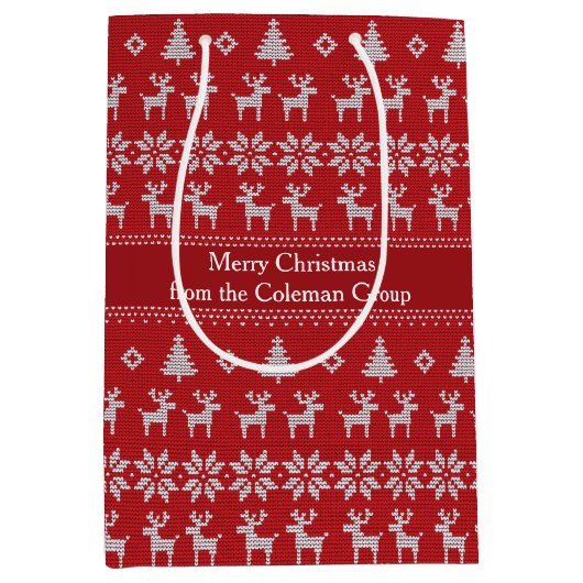 Klassiek Rood Kerst Reindeer Aangepast Feest Medium Cadeauzakje (Voorkant)