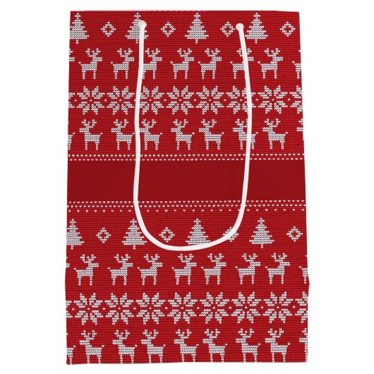 Klassiek Rood Kerst Reindeer Aangepast Feest Medium Cadeauzakje (Achterkant)