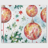 Klassiek rood kerstbal ontwerp cadeaupapier (Vlak)