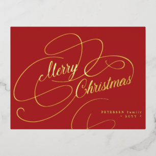 Klassiek rood kerstbladscript folie feestdagen briefkaart