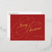 Klassiek rood kerstbladscript folie feestdagen briefkaart (Voorkant / Achterkant)