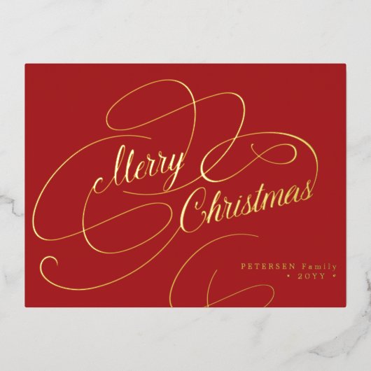 Klassiek rood kerstbladscript folie feestdagen briefkaart (Voorkant)