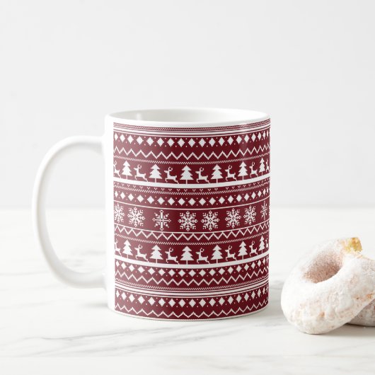 Klassiek Rood Kerstmis Trui Patroon Koffiemok (Met donut)