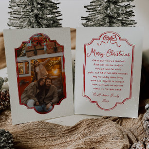 Klassiek Rood Lint Frame Foto Retro Prettig Kerstf Feestdagenkaart
