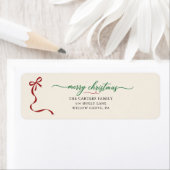 Klassiek Rood Lint Groene Script Kerst Adres Etiket (Insitu)