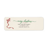 Klassiek Rood Lint Groene Script Kerst Adres Etiket (Voorkant)