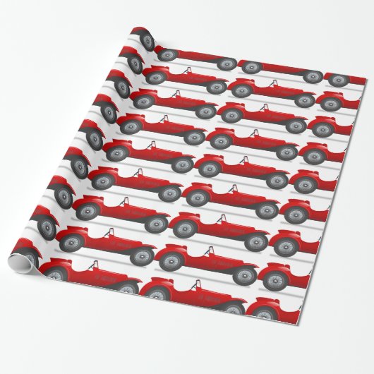 Klassiek rood looppapier met retro Classic Red Rac Cadeaupapier (Uitgerold)
