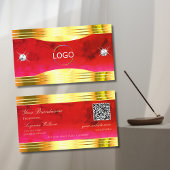 Klassiek rood marmer glanzend goud grenzen Logo QR Visitekaartje