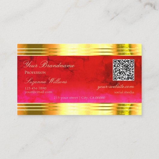 Klassiek rood marmer glanzend goud grenzen Logo QR Visitekaartje (Achterkant)