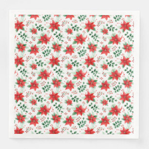 Klassiek Rood Poinsettia's Botanisch Patroon Servet