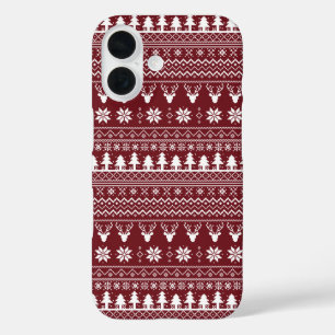 Klassiek Rood Rendier Kersttrui Patroon iPhone 16 Hoesje