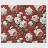 Klassiek Rood Roos Wit Bloemmotief Cadeaupapier (Vlak)