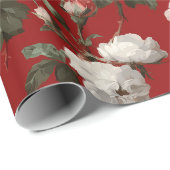 Klassiek Rood Roos Wit Bloemmotief Cadeaupapier (Rol Hoek)