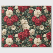 Klassiek rood roos wit bloemmotief cadeaupapier (Vlak)