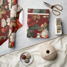 Klassiek rood roos wit bloemmotief
