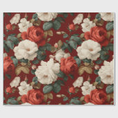 Klassiek rood roos wit bloemmotief cadeaupapier (Vlak)