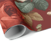 Klassiek rood roos wit bloemmotief cadeaupapier (Rol Hoek)