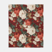 Klassiek rood roos wit bloemmotief fleece deken (Voorkant)