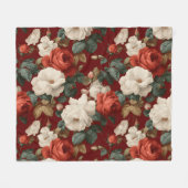 Klassiek rood roos wit bloemmotief fleece deken (Voorkant (Horizontaal))