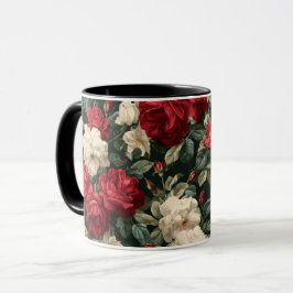 Klassiek rood roos wit bloemmotief mok