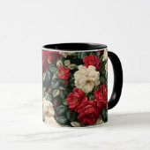 Klassiek rood roos wit bloemmotief mok (Voorkant rechts)