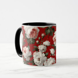 Klassiek Rood Roos Wit Bloemmotief Mok