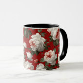 Klassiek Rood Roos Wit Bloemmotief Mok (Voorkant rechts)