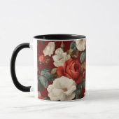 Klassiek rood roos wit bloemmotief mok (Links)