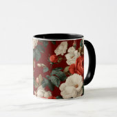 Klassiek rood roos wit bloemmotief mok (Voorkant rechts)