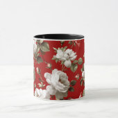 Klassiek rood roos wit bloemmotief mok (Midden)