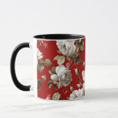 Klassiek rood roos wit bloemmotief mok (Links)