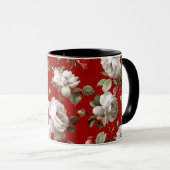 Klassiek rood roos wit bloemmotief mok (Voorkant rechts)