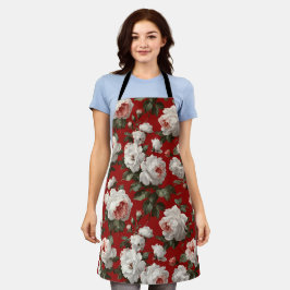 Klassiek Rood Roos Wit Bloemmotief Schort