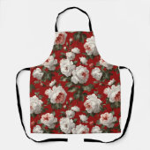 Klassiek Rood Roos Wit Bloemmotief Schort (Voorkant)