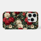 Klassiek rood roos wit bloempatroon iPhone hoesje (Achterkant horizontaal)