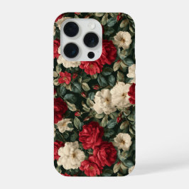 Klassiek rood roos wit bloempatroon iPhone 15 pro case