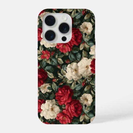 Klassiek rood roos wit bloempatroon iPhone hoesje (Achterkant)
