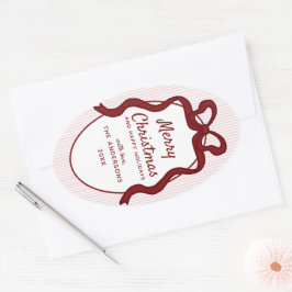 Klassiek rood roze strepen en strikframe Kerstmis Ovale Sticker