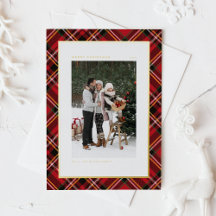 Klassiek rood ruitpatroon Zalig Kerstfeest foto