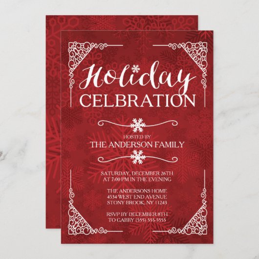Klassiek Rood Sneeuwvlok Kerstfeest Feest Kaart (Voorkant / Achterkant)