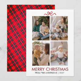 Klassiek rood tartan geruit multi foto kerstfeest feestdagenkaart