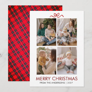 Klassiek rood tartan geruit multi foto kerstfeest feestdagenkaart