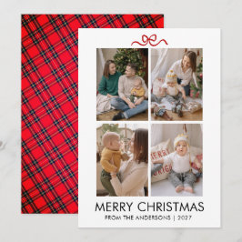 Klassiek rood tartan geruit multi foto kerstfeest feestdagenkaart
